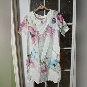 Josephine Positano Couture 100% Linen Floral italy Medium Cottagecore Lagenlook